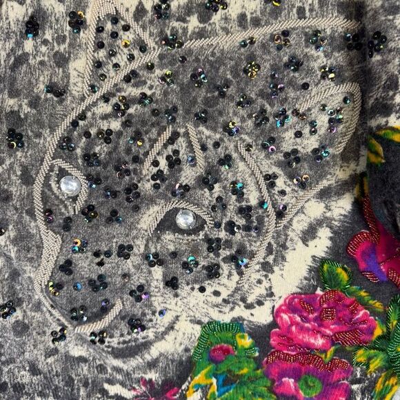 Erez Women's Medium Grey Lambs Wool Angora Hair Pullover Sweater Animal Print - Picture 7 of 9